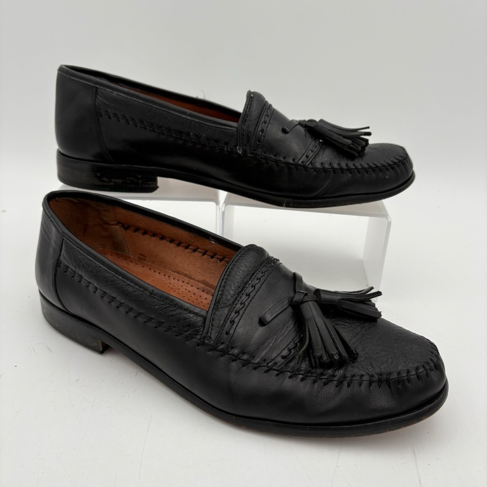 Brass Boot Handmade Men's Black Leather‎ Tassel Loafers Size 8 1/2 M Made Spain